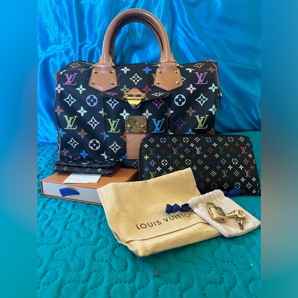 Excellent Rajarshi Murakami x Louis Vuitton  black monogram speedy BUNDLE